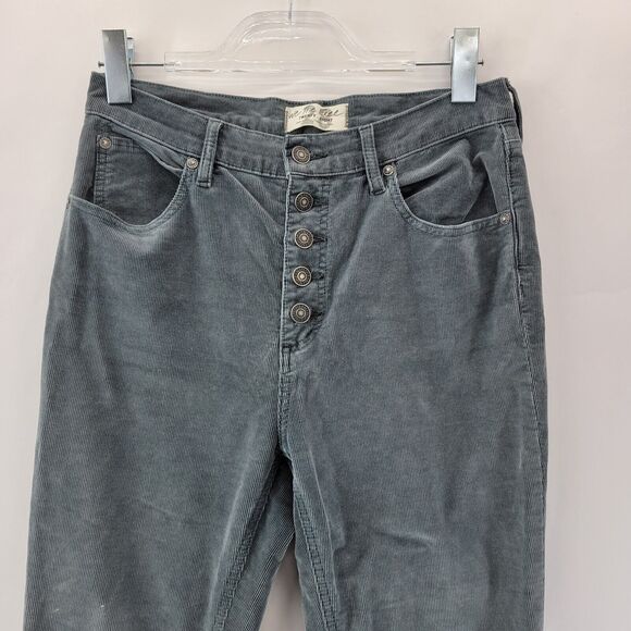 Free people Corduroy Jeans Womens 28 Morning Waves Blue Exposed Button Fly Ankle - Picture 3 of 11
